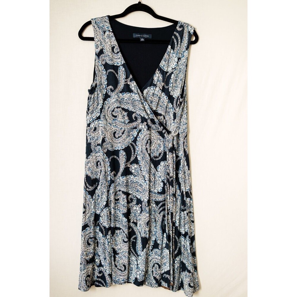 Tommy Hilfiger blue paisley‎ dress sleeveless whimsygoth casual event XL sheath